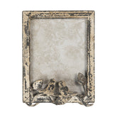 Fém levelekkel és madarakkal díszített, krémszínű asztali fényképtartó képkeret.